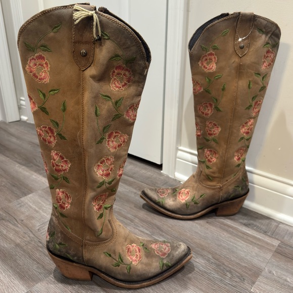 LIBERTY Black Shoes - Liberty Black Garden Tan Floral Tall LB7129148 Cowboy Western Boots